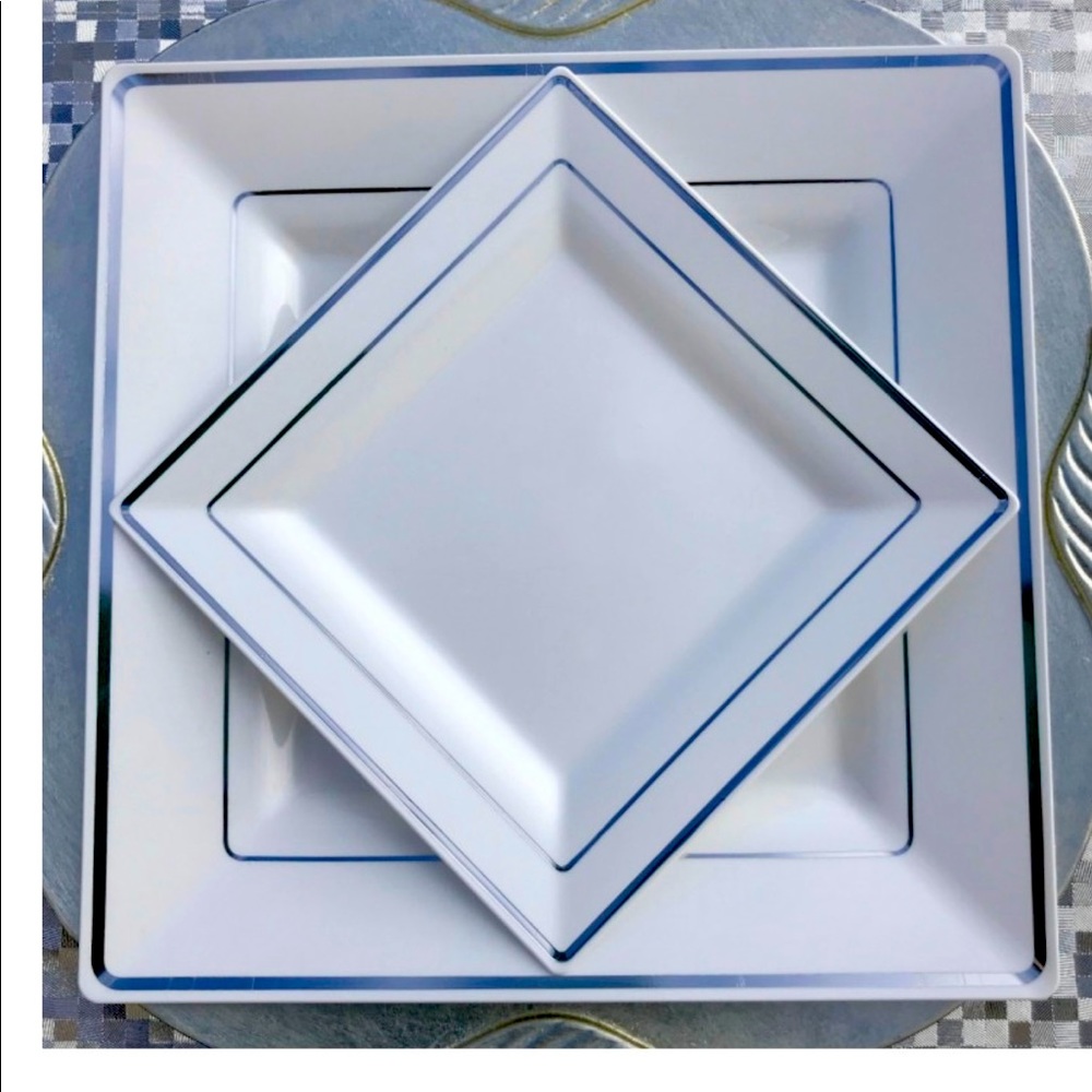 Disposable Plastic White Silver Rim Plates 60 (30 diner) and (30 salad)